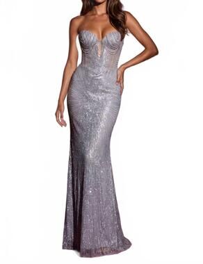NEW KOS long sequence prom dress in silver